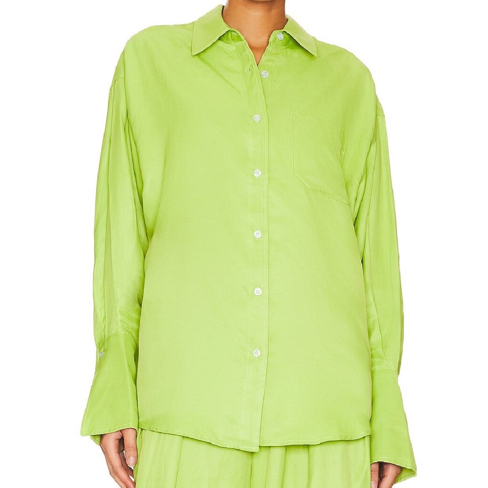 Chartreuse Lime Green Button Down Shirt - Picture 2 of 4